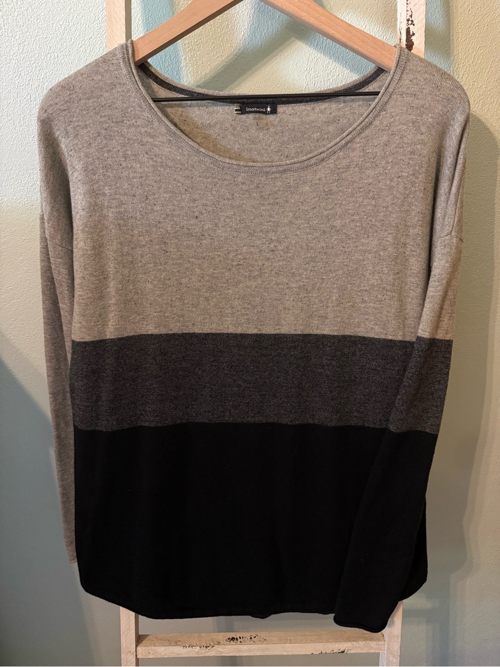 Smartwool Wool Silk Blend Color Block Sweater Gray Black Women Size L
